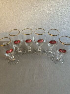Stella Artois Gold-Rim small Goblet 6’ tall Glasses set of 6 look brand new!!